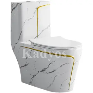 KD-18CTE高级酒店浴室产品大理石设计落地陶瓷水厕金色线条装饰