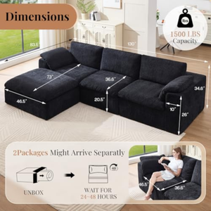 Sofá Seccional de Tres Plazas Lazy Lounge Style Modern Fabric Villa Caramel, Espuma de Alta Densidad, Comprimido al Vacío, Tamaño Estándar, Cloud - Product Image 6