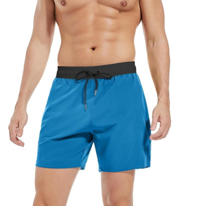 Shorts double couche bleu vif, séchage rapide, extensible, respirant, 2-en-1, pour la course, la gym, l'entraînement, avec ceinture contrastante noire, pour adultes - Product Image 4