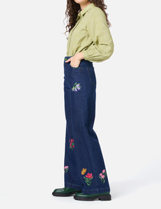 Custom Boutique Ladies Vintage Casual <b>Embroidered</b> Denim <b>Jeans</b> 100% Cotton Washed High Waisted Loose Wide Leg <b>Jeans</b> for Women - Product Image 2