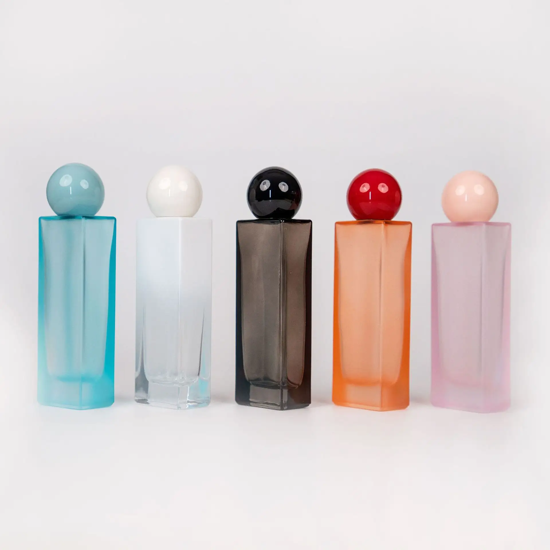 50ML Ready colored spraying empty glass perfume bottle with ball cap and wood ash cap
