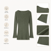 Pull tricoté côtelé rayé à col bateau pour femme, coupe ajustée, manches régulières, mélange de coton, longueur mi-longue, décontracté, standard