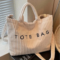 Sac à main femme en velours côtelé 2025, grande capacité, nouvelle collection automne, tendance, avec lettres et étoiles, sac à bandoulière en polyester