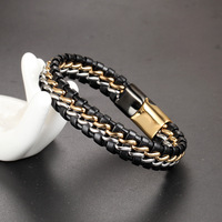 Gelang Kulit Magnet Stainless Steel Eropa Model Terbaru, Gelang Kulit Kepang Buatan Tangan untuk Pria