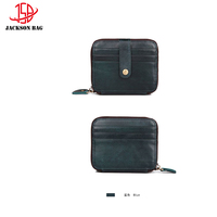 Dompet Pria Kulit Asli Crazy Horse Grain Leather, Tempat Kartu, Bisnis, Vintage, Pendek, Lapisan Kanvas, Modern