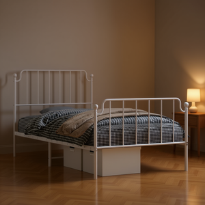 Base de Cama Individual de Estilo Clásico, Estructura de Acero Blanco, Cama Metálica Resistente, Muebles para Dormitorio - Product Image 2