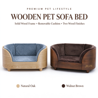 Lit pour animaux de compagnie en bois massif écologique de luxe XL personnalisé pour chats et chiens avec dossier rembourré intégré et accessoires amovibles