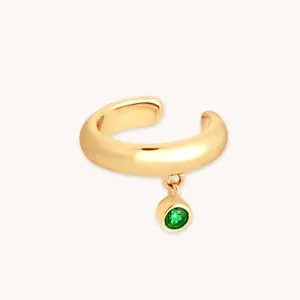 YINJU Simple Trendy Jewelry Wholesale Bezel Emerald CZ Stone Hanging Chunky Wide Band Ear Cuff Earring