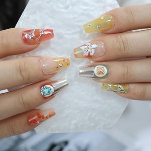 10Pcs Réutilisable 3D Cosmic Patterns Coloré <span class=keywords><strong>Faux</strong></span> Ongles Court Carré Presse sur Ongles pour Enfants Vente en Gros - Product Image 3