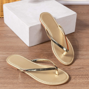 Lowest Price Ladies Plus Size Fashion Gold Peep Toe Flat Bottom Soft Beach <b>Slides</b> Flip Flops Slipper for Women - Product Image 2