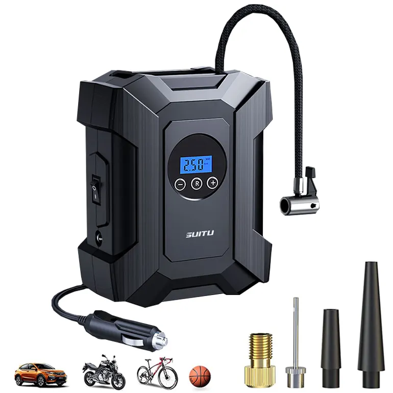 120W electric handheld car air pump for car tires inflator wired air compressor with pressure gauge and LED light