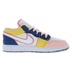 สำหรับ Nike Air Jordan 1ต่ำ SE GS รองเท้ากีฬาเด็กผู้หญิงรองเท้าลำลองสำหรับเด็กสีขาว/สีแสดอล์ค/สีฟ้าฝรั่งเศสขนาด6.5