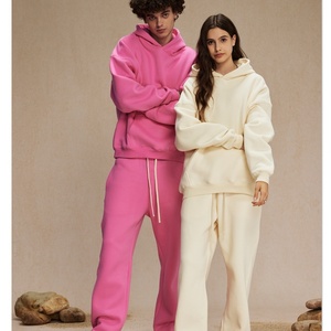 Ensemble 2 pièces hiver respirant grande taille pour homme – Pantalon de survêtement coupe droite et sweat à capuche zippé unisexe personnalisable avec logo – Streetwear en molleton - Product Image 1