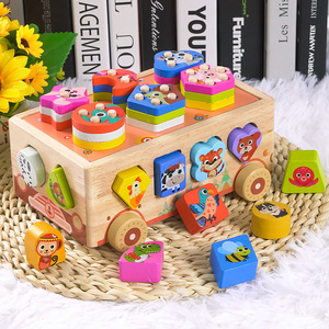 Rompecabezas de madera con forma de coche para niños pequeños de 1 a 3 años, juguete educativo Montessori con juego de clasificación de bloques de animales - Product Image 3