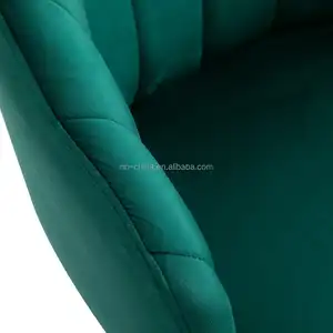 Elegante y cómoda silla de escritorio de tela de terciopelo verde oscuro con base de metal mate
