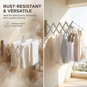 Factory Direct Aluminum Foldable Telescopic Wall Mounted <b>Laundry</b> Drying Rack for Bathroom Use - Product Image 3