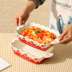 Livraison gratuite sur une assiette créative en céramique gaufrée motif fraise pour salade de légumes et fruits, plat de cuisson en céramique de haute qualité pour usage domestique, adapté - Product Image 3
