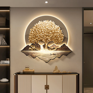 Quadro 3D con Albero della Fortuna Dorato, Decorazione Murale <span class=keywords><strong>per</strong></span> <span class=keywords><strong>Soggiorno</strong></span>, Sfondo Divano, Moderno Dipinto Luminoso di Lusso con LED - Product Image 2