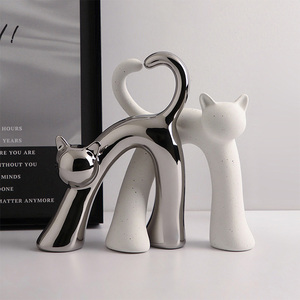 Lusso moderno stile semplice <span class=keywords><strong>bianco</strong></span> nero <span class=keywords><strong>argento</strong></span> forma di gatto ceramica ornamento decorazione per la casa per il soggiorno - Product Image 3