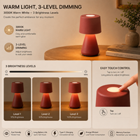 Lampe de table en forme de champignon rechargeable, portable, sans fil, LED, avec interrupteur tactile, lumière blanche chaude 3000K, pour restaurant, hôtel