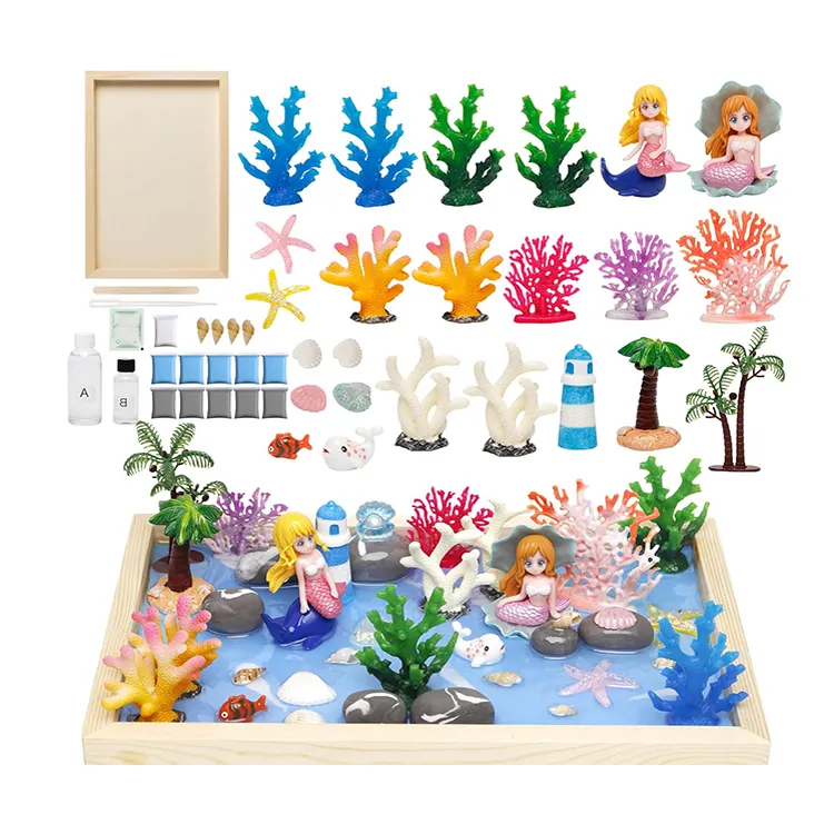 Sea World Arts and Crafts DIY Micro Landscape Miniature Toy Kit for Kids Epoxy Resin Kit Mermaid Toys Set