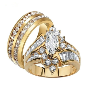 Modisch vergoldet Edelstahl Diamantring Hochzeit Verlobung eingebrachter Zirkon-Ring-Set für Paare