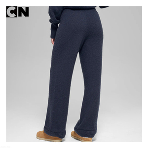 Fabricant de pulls certifié BSCI, logo personnalisé, ensemble pantalon en cachemire et laine pour femmes, tricot doux décontracté, 2 pièces - Product Image 2