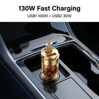 Chargeur de voiture USB-A double 130W (100W + 30W) avec anneau de traction dissimulé et boîtier transparent, charge rapide et sûre, certifié FCC, OEM ODM
