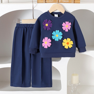 Ensemble pour filles européennes et américaines, style automne, sweat-shirt à fleurs à manches longues, pantalon décontracté, ensemble en tricot - Product Image 1