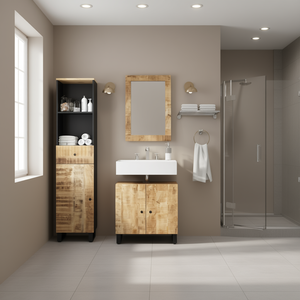 Set di Mobili da Bagno in Legno di Mango Naturale, Dimensioni Medie, Moderno, Resistente, Rettangolare, Marrone - Product Image 2