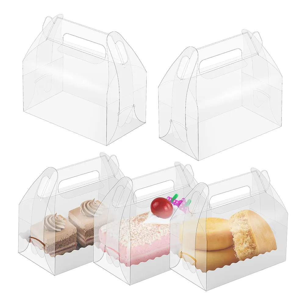 Boîte transparente à gâteau en rouleau Boîtes à dessert transparentes en plastique suisse pour pâtisserie Emballage de coffrets cadeaux avec poignée et planches à gâteaux