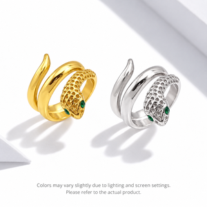 <b>Snake</b> Open <b>Ring</b> Stainless Steel Zircon 14K Gold Vacuum Plated Adjustable <b>Ring</b> in Gold and <b>Silver</b> Colors - Product Image 1