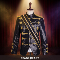 Veste noire à sequins pour homme, costume de scène, manteau formel à tresses dorées, blazer orné à col montant pour performance et soirée