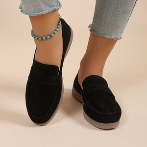 Factory Wholesale Women's Black Faux Suede Mule Loafers - Flat Sole Casual Slip-on Backless Daily Shoes - Product Image 1
