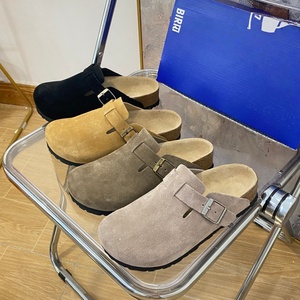 Sandalias planas personalizadas para exteriores, zapatillas deportivas, mules, zuecos Boston de cuero auténtico y ante, con plantilla de corcho para mujer, zuecos sólidos, zapatos para hombre - Product Image 5