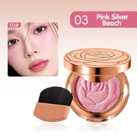 Fard à joues rose scintillant haute pigmentation avec logo personnalisé, motif floral en relief, pinceau intégré et miroir pour maquillage professionnel – Vente en gros