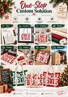 Sac fourre-tout en toile grand format JC BASIC rouge avec impression de lettres de Noël, durable, grande capacité, réutilisable, cadeau d'entreprise, saisonnier, vente au détail, OEM ODM
