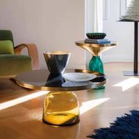 Table basse de salon VRGO A2 en verre trempé transparent coloré, design moderne avec coins arrondis et mobile