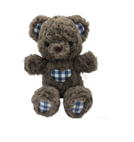 Peluche Ours Brun Foncé Ute en Polyester avec Décorations à Carreaux Bleus, Poupée en Peluche Super Douce, Cadeau d'Anniversaire pour Enfants, Vente en Gros
