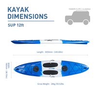 Kayak de planche à pagaie debout en plastique LLDPE stable de 12 pieds avec bateaux à rames à pagaies