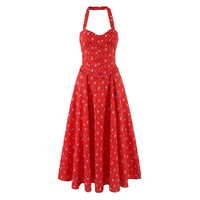 Vestido Largo de Verano para Mujer, Nuevo Estilo Dulce con Estampado Floral, Tejido, Retro, Sexy, con Espalda Descubierta y Cuello Halter