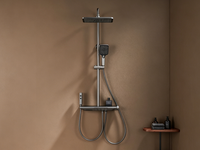 Ensemble de douche WEIHAO gris anthracite à quatre fonctions avec grande étagère, pommeau de douche pluie, douchette à main et jets latéraux