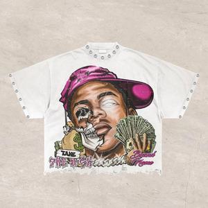 Camisetas para Hombre de Fabricantes de Ropa, Diseño Cuadrado Desgastado con Pedrería y Rayas en el Cuello Redondo, Impresión DTG, Camisetas Lisas - Product Image 5