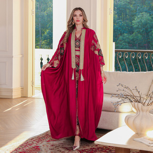 Oem Sang Trọng Hồi Giáo Buổi Tối Ăn Mặc Thêu Cardigan Abaya Hồi Giáo Ăn Mặc Hai Mảnh Đặt Kaftan Dresses Phụ Nữ Hồi Giáo Quần Áo - Product Image 5