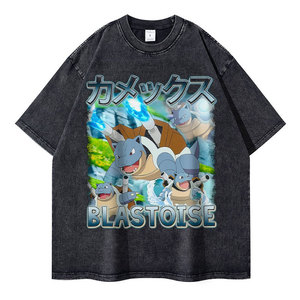 Camiseta Personalizada para Hombre, de Algodón 100%, 240 Gramos, Color Negro Intenso, Lavado Ácido, Diseño Vintage con Gráficos de la Serie Eevee, Charizard, Anime - Product Image 4