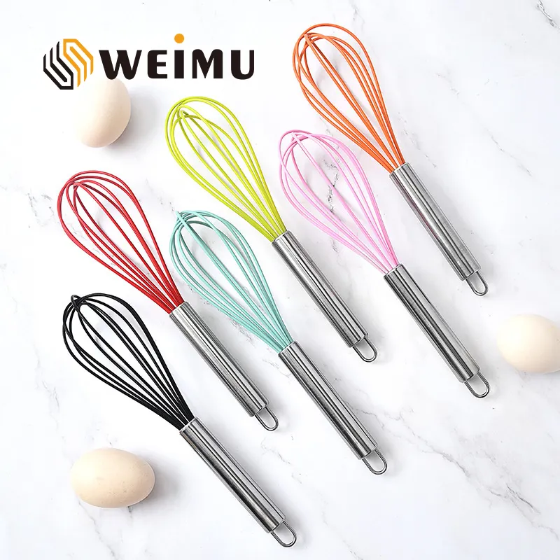 WEIMU wholesale Silicone Stainless Steel Non-Stick Coating Hand Blending Whisking Beating Stirring Cooking Egg Mixer Whisk