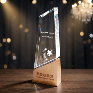 Trophée en bois et cristal B005 – Récompense en verre gravée au laser UV 95x255mm avec thème lettres pour salons professionnels et cadeaux de bienvenue - Product Image 2