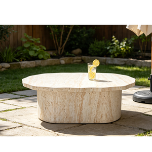 Table basse en <span class=keywords><strong>travertin</strong></span> pour <span class=keywords><strong>salon</strong></span>, couleur pierre, table basse en oxyde de magnésium, décoration extérieure, moderne, durable - Product Image 1