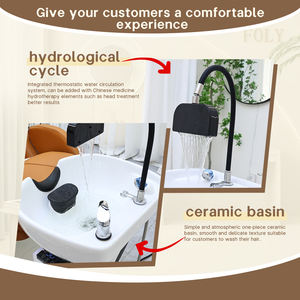 Professioneller Moderner Hochwertiger Orangefarbener Friseursalon-Liegeplatz Waschbett Elektrischer Shampoo-Stuhl mit Becken - Product Image 2