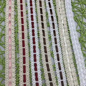 Garniture en dentelle de coton au crochet de haute qualité en gros avec ruban au milieu pour vêtement - Product Image 3